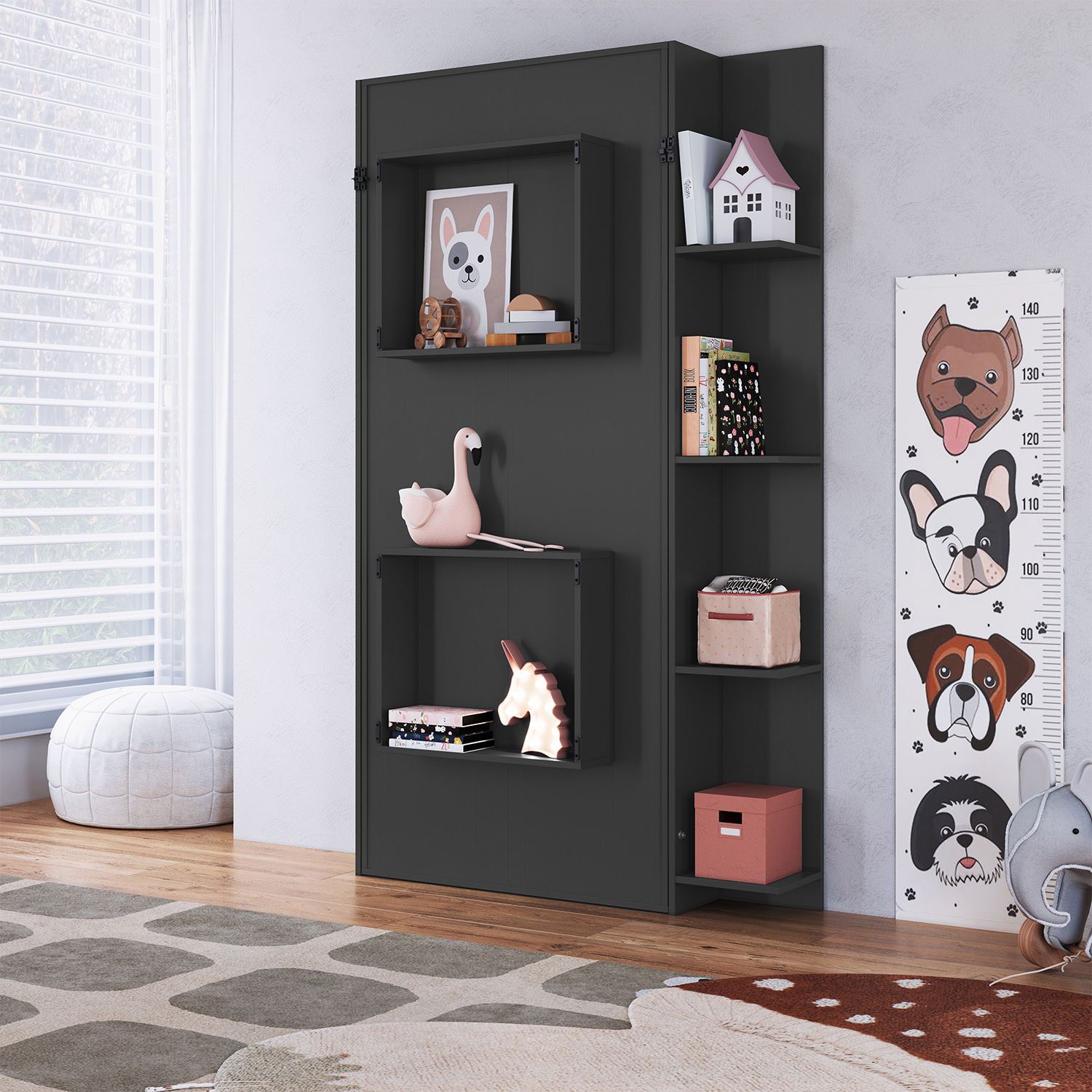 CAMA PLEGABLE VERTICAL CON ESTANTE 1 PZA HOGA VANCOUVER GRIS - 2