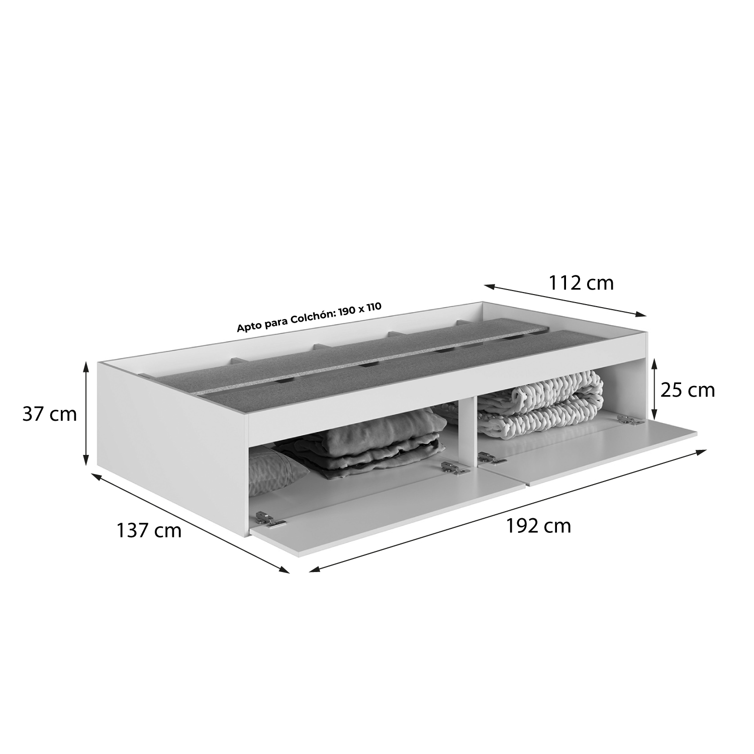 CAMA BOXET CON 2 PUERTAS 1,5 PZAS HOGA TOKIO BLANCO - 3