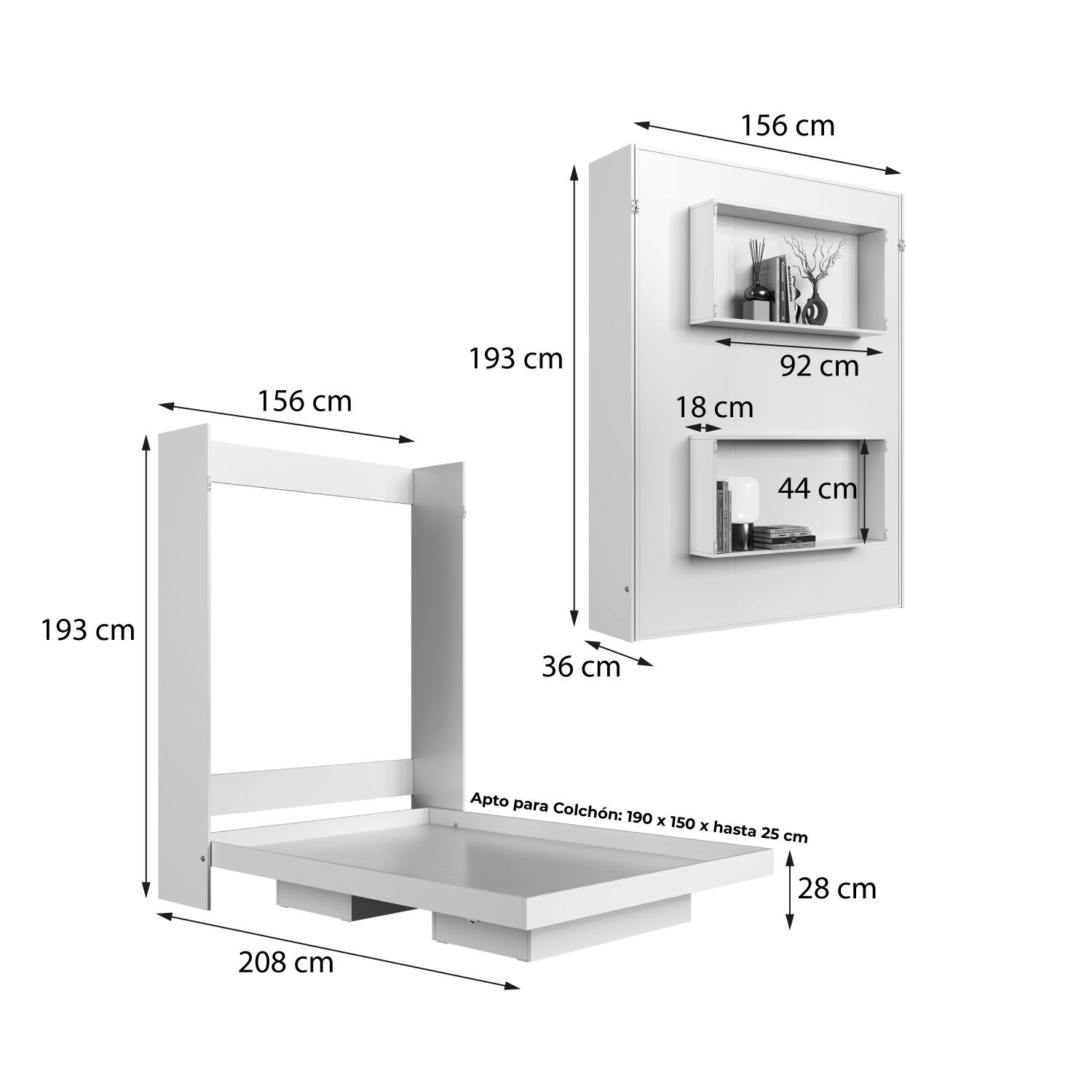 CAMA PLEGABLE VERTICAL 2 PZAS HOGA VANCOUVER BLANCO - 3