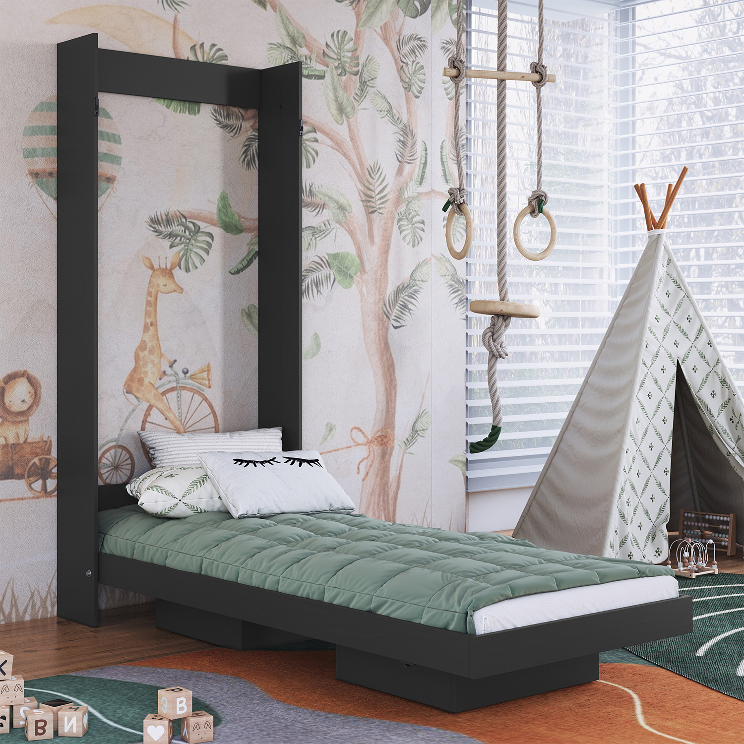 CAMA PLEGABLE VERTICAL 1,5 PZAS HOGA VANCOUVER GRIS - 1
