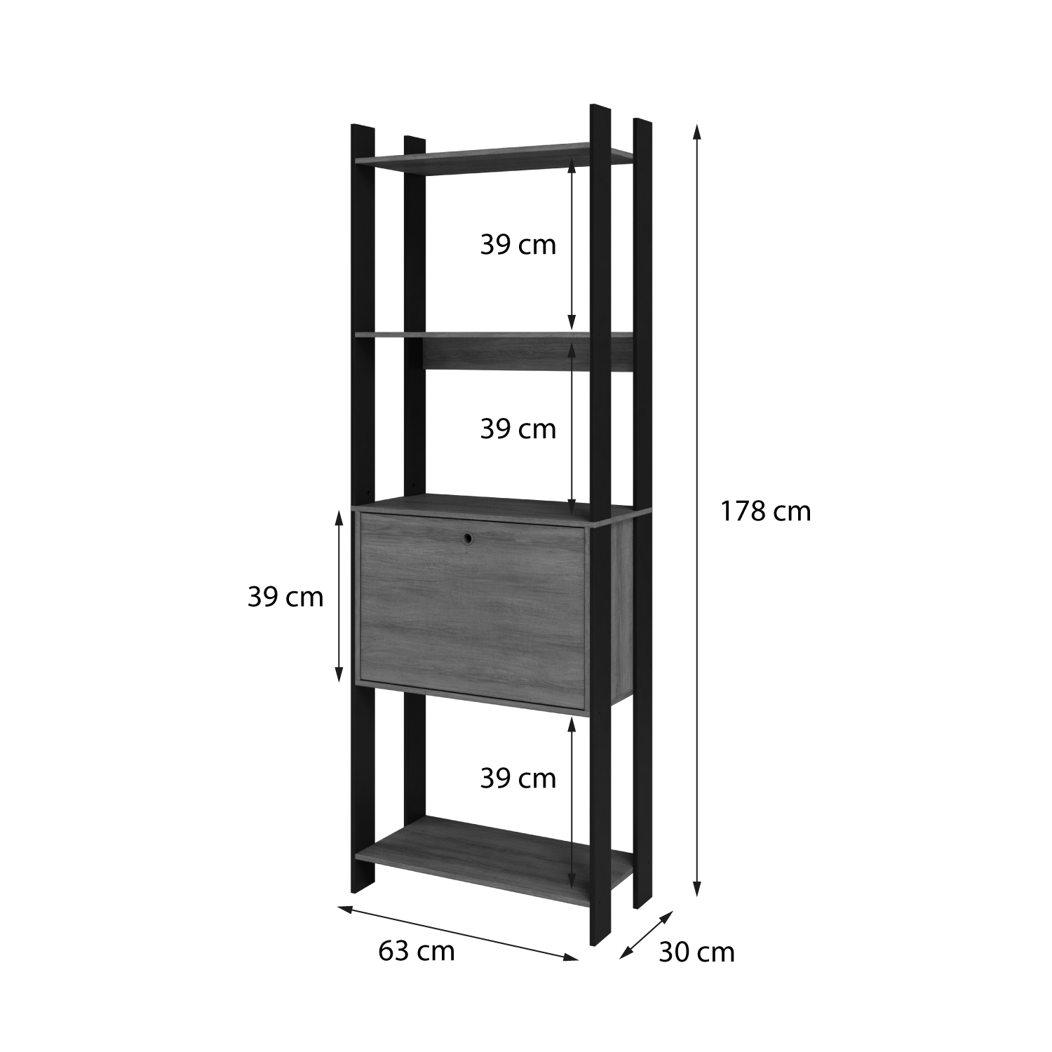 ESTANTE 4 NICHOS Y 1 PUERTA HOGA NEGRO NUEZ - 3