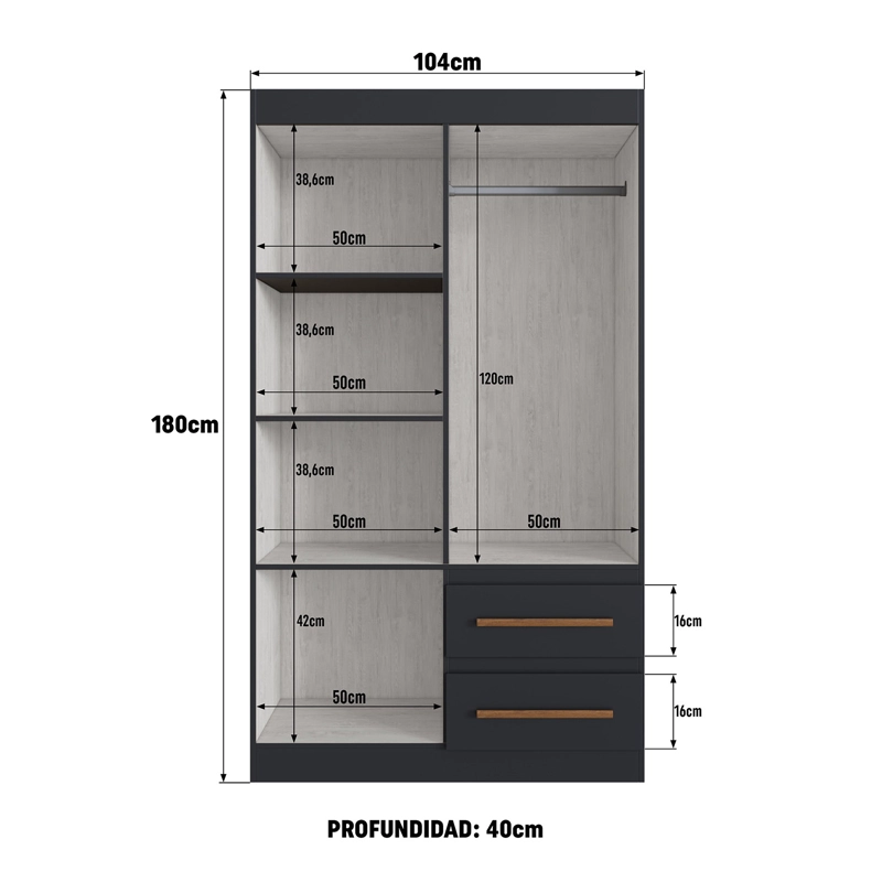 COSET 4 PUERTAS 2 CAJONES HOGA PALERMO NEGRO - 5
