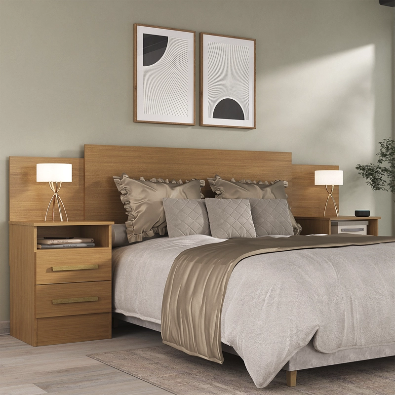 RESPALDO DE CAMA CON VELADORES 2 PLAZAS HOGA ELENA CANELA - 1