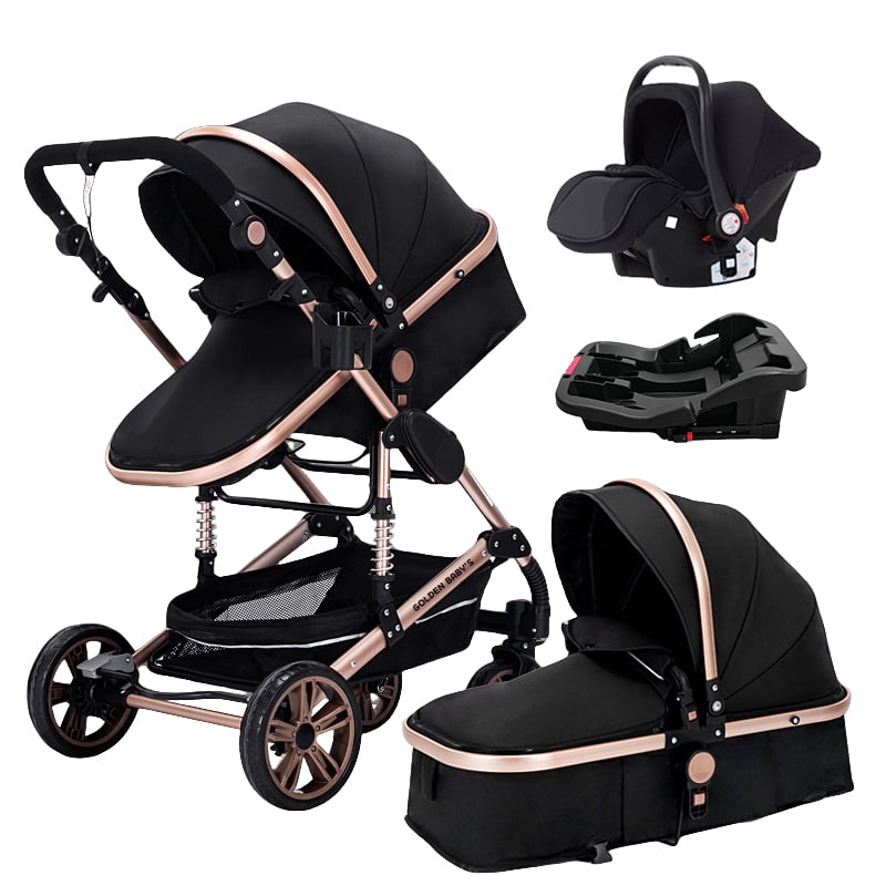 COCHE DE BEBÉ CON HUEVITO Y BASE 3 EN 1 GOLDEN BABY'S EN COLOR NEGRO - 1