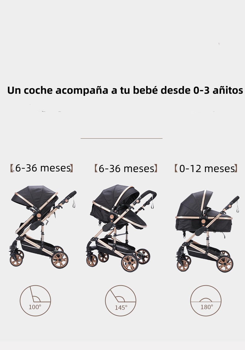 COCHE DE BEBÉ CON HUEVITO Y BASE 3 EN 1 GOLDEN BABY'S EN COLOR NEGRO - 7