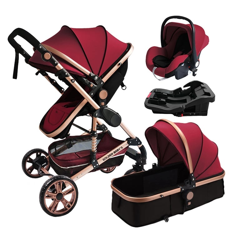 COCHE DE BEBÉ CON HUEVITO Y BASE 3 EN 1 GOLDEN BABY'S EN COLOR ROJO - 1