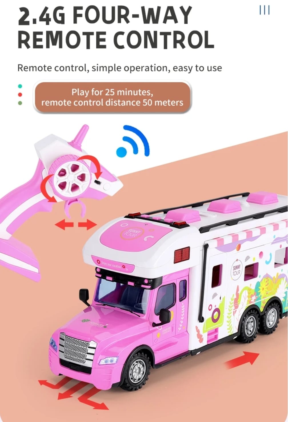 AUTO CONTROL REMOTO MARAVILLAS VALDIVIA ROSADO CAMION LUCES Y SONIDO FOOD TRUCK - 5