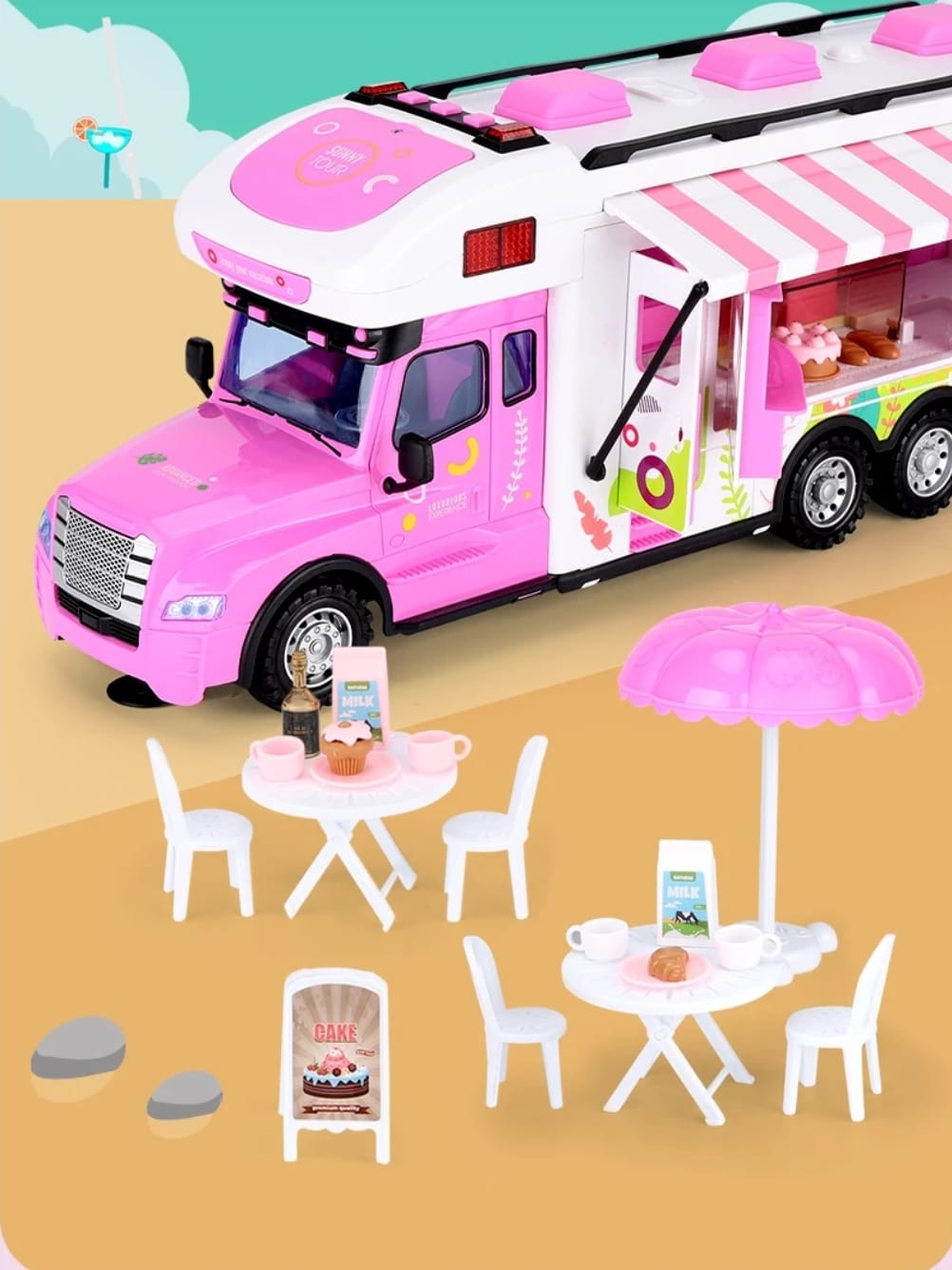 AUTO CONTROL REMOTO MARAVILLAS VALDIVIA ROSADO CAMION LUCES Y SONIDO FOOD TRUCK - 6