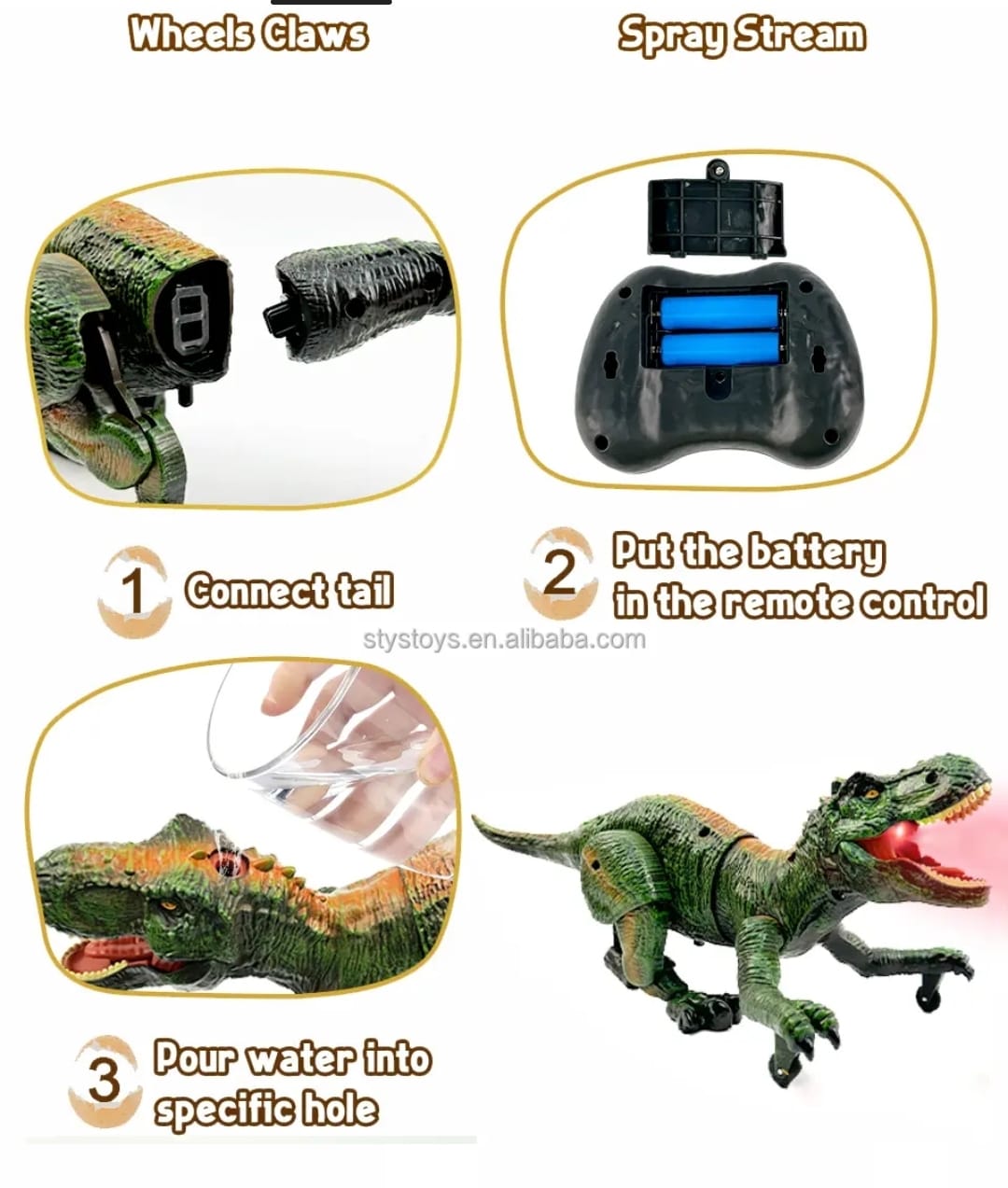 DINOSAURIO MARAVILLAS VALDIVIA CONTROL REMOTO 2.4 GHZ GRAN T-REX RECARGABLE VAPOR - 7