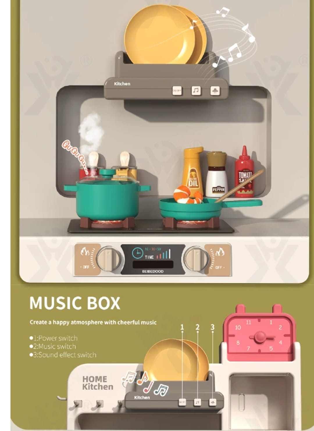 COCINA DE JUGUETE MARAVILLAS VALDIVIA 49 ACCESORIOS LUCES SONIDO AGUA SPRAY 85 CM - 6