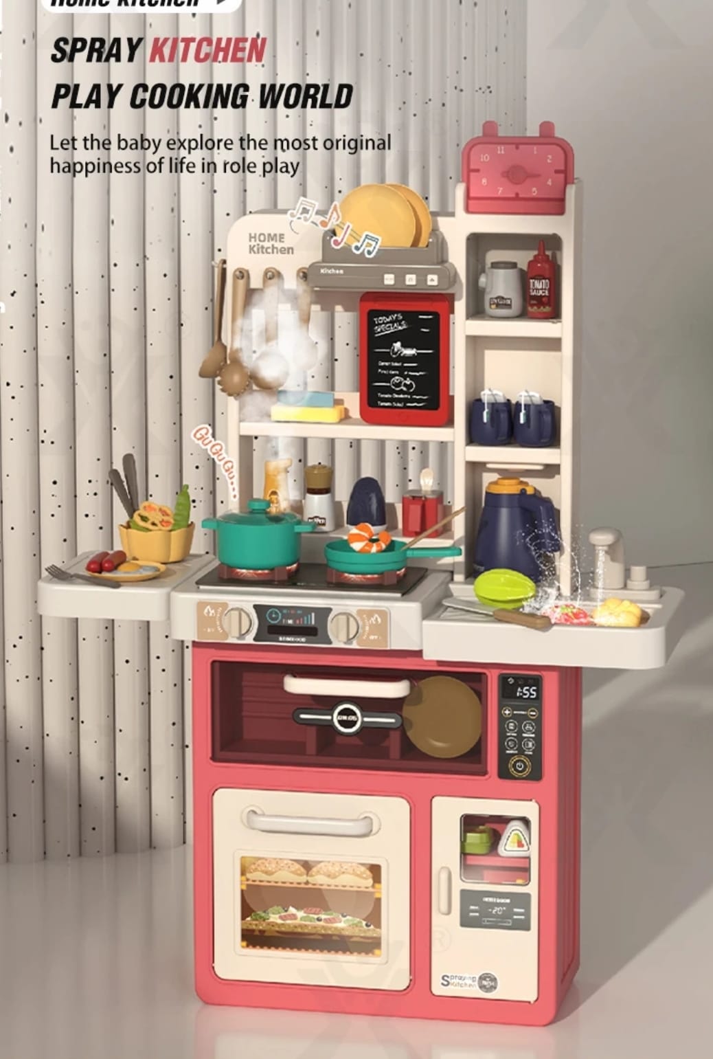 COCINA DE JUGUETE MARAVILLAS VALDIVIA 49 ACCESORIOS LUCES SONIDO AGUA SPRAY 85 CM - 7