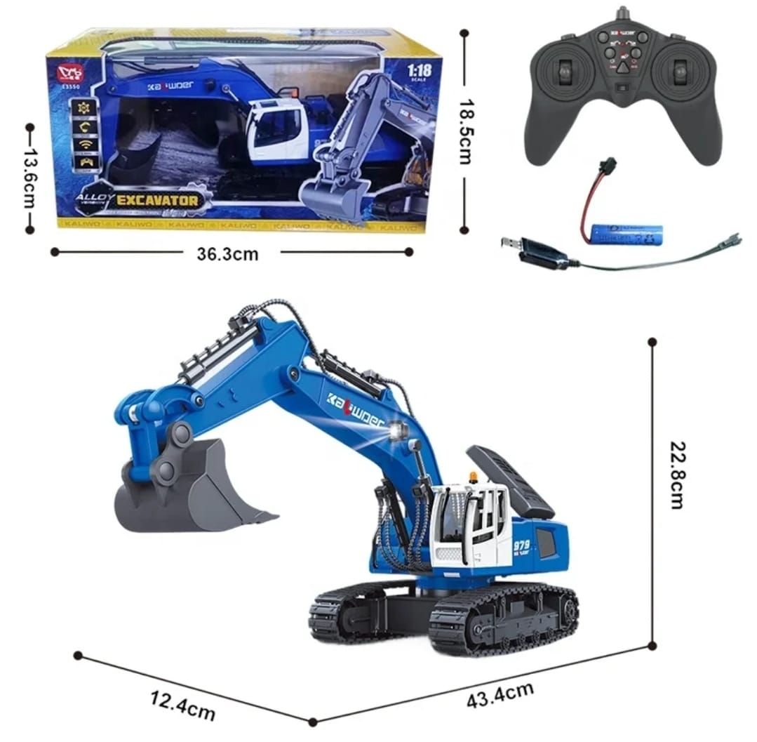 RETROEXCAVADORA CONTROL REMOTO 11 CANALES 1:18 AZUL - 3