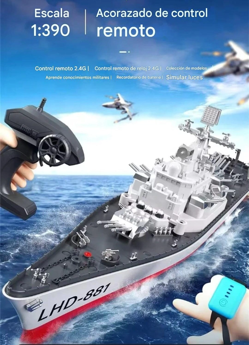 LANCHA CONTROL REMOTO, GRAN BUQUE DE 60 CM CON DOS CONTROLES - 10