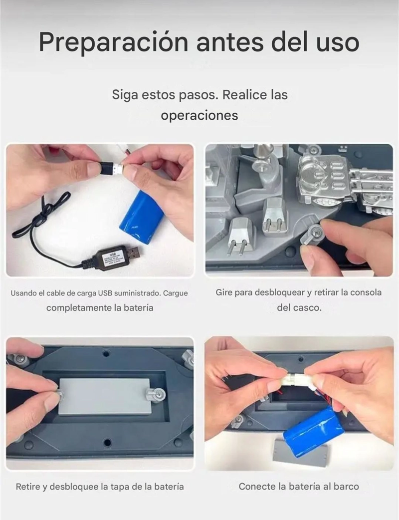 LANCHA CONTROL REMOTO, GRAN BUQUE DE 60 CM CON DOS CONTROLES - 3