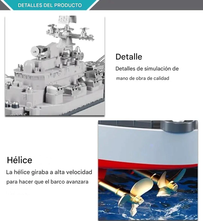 LANCHA CONTROL REMOTO, GRAN BUQUE DE 60 CM CON DOS CONTROLES - 5
