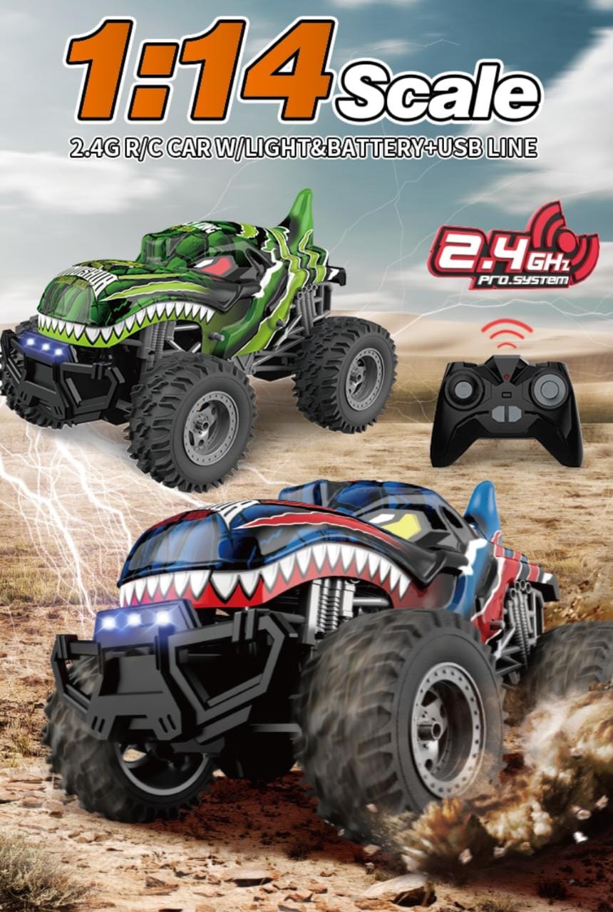 AUTO GRAN DINOSAURIO CONTROL REMOTO 2,4 GHZ  1:14, LUCES AZUL - 2