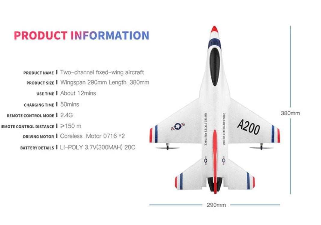 AVION CONTROL REMOTO A200 F16 B. 2,4 GHZ - 5