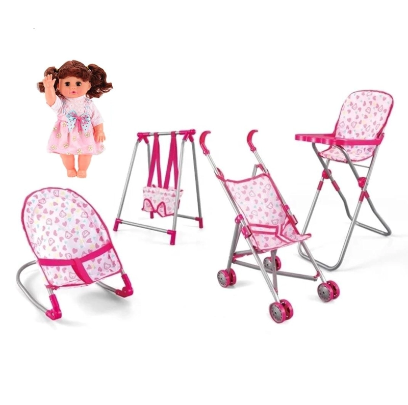 MUÑECA CON ACCESORIOS DE JUGUETE COCHE SILLA COLUMPIO Y MECEDORA - 1
