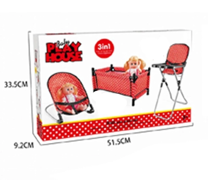 SET DE ACCESORIOS PARA MUÑECA, CUNA SILLA MECEDOR DE JUGUETE 3 EN 1, ROJO - 1