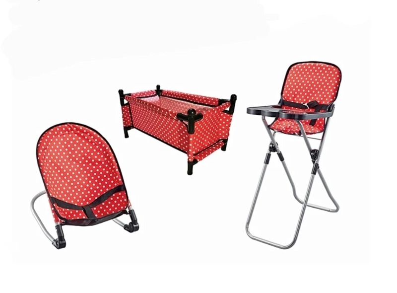 SET DE ACCESORIOS PARA MUÑECA, CUNA SILLA MECEDOR DE JUGUETE 3 EN 1, ROJO - 6
