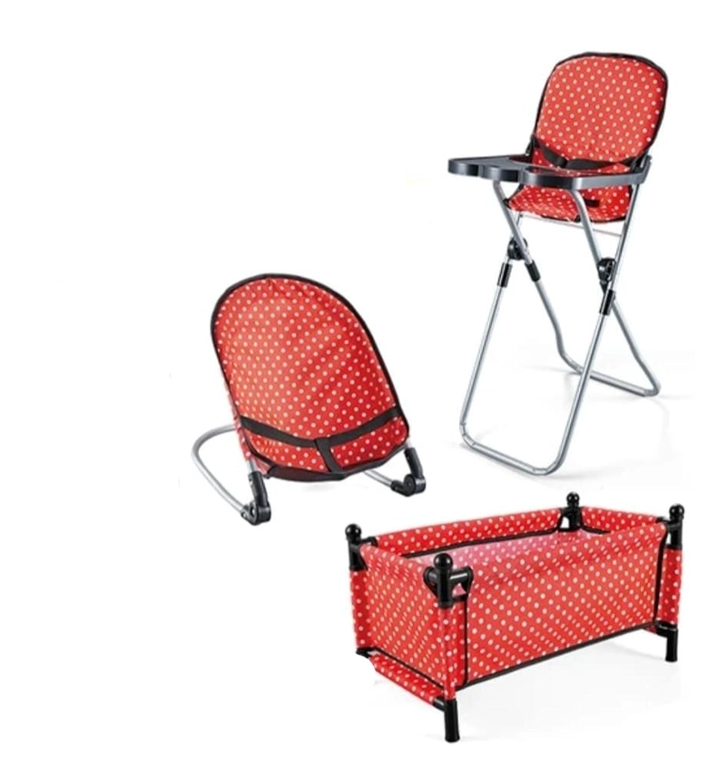 SET DE ACCESORIOS PARA MUÑECA, CUNA SILLA MECEDOR DE JUGUETE 3 EN 1, ROJO - 8