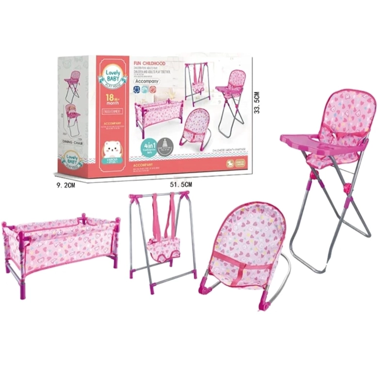 SET DE MUÑECA ACCESORIOS CUNA SILLA MECEDOR 4 EN 1 - 7