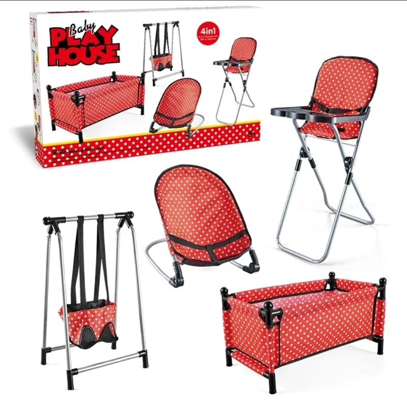 SET PARA MUÑECA, CUNA COLUMPIO SILLA Y MECEDORA 4 EN 1 ROJO - 1