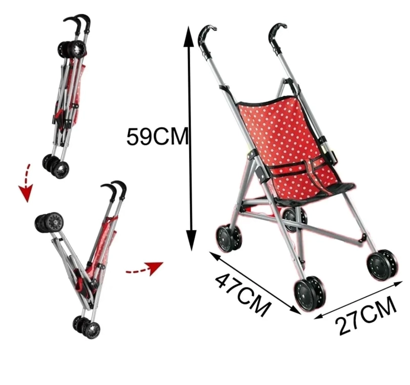 MUÑECA CON ACCESORIOS, COCHE, SILLA, MECEDORA Y COLUMPIO ROJO - 10
