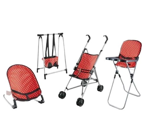 SET DE MUÑECA COCHE SILLA DE COMER COLUMPIO Y MECEDOR, ROJO - 4