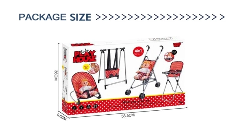 SET DE MUÑECA COCHE SILLA DE COMER COLUMPIO Y MECEDOR, ROJO - 6