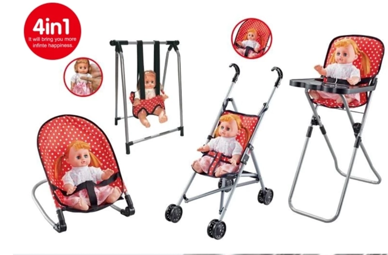 SET DE MUÑECA COCHE SILLA DE COMER COLUMPIO Y MECEDOR, ROJO - 8