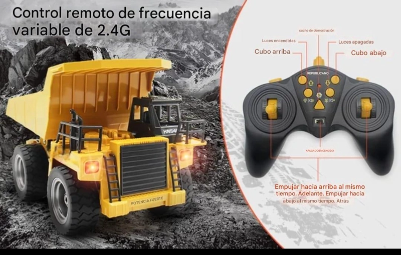 CAMION TOLVA CONTROL REMOTO BATERIA RECARGABLE 9 CANALES 2,4 GHZ, 1:18 - 6