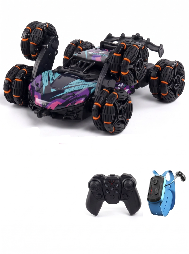 AUTO CONTROL REMOTO 6 RUEDAS Y CONTROL RELOJ DE GESTOS STUNT VERDE VIOLETA - 1