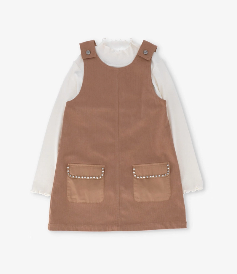 VESTIDO NIÑA DE COTELE CON POLERA L111322607 BEIGE LIMONADA - 1