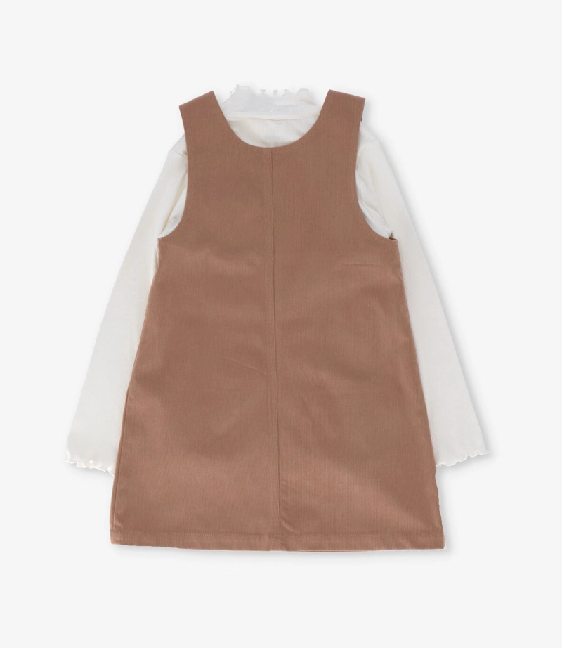 VESTIDO NIÑA DE COTELE CON POLERA L111322607 BEIGE LIMONADA - 2