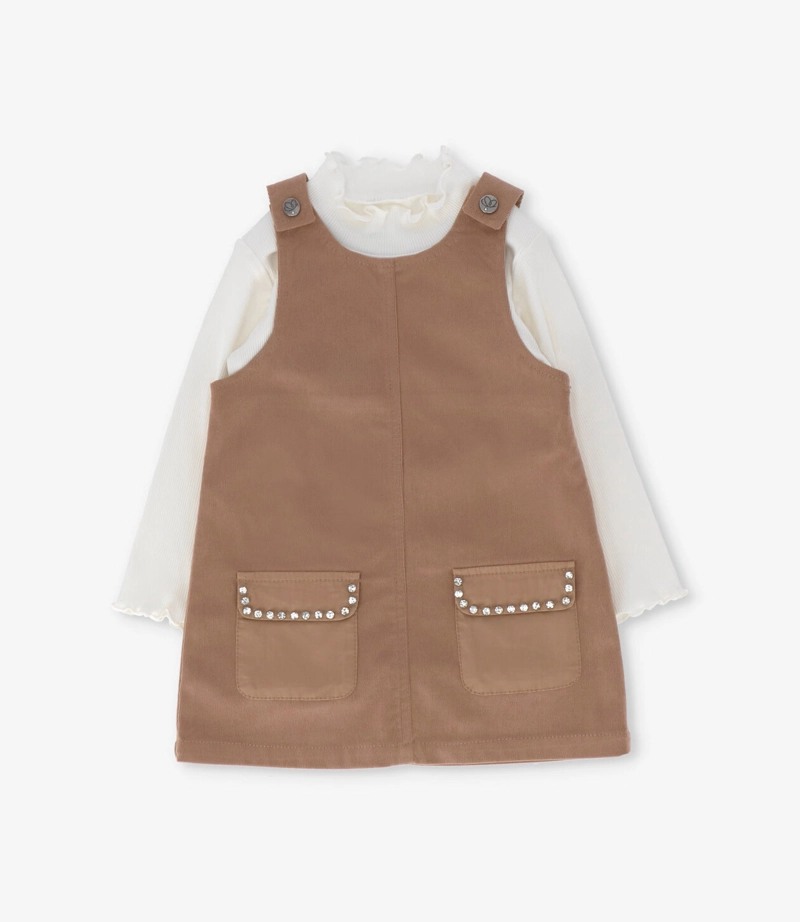 VESTIDO BEBE DE COTELE CON POLERA L121322605 BEIGE LIMONADA - 1