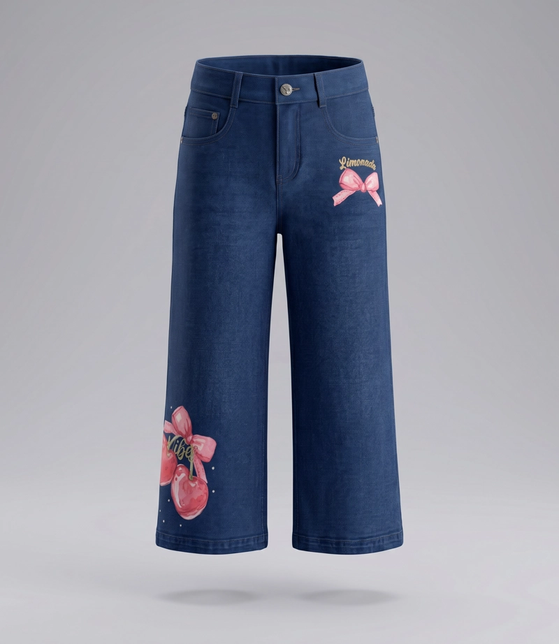 JEANS NIÑA WIDE LEG CHERRY L11111270409 DENIM AZUL LIMONADA - 1