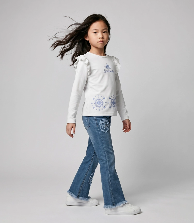 JEANS NIÑA ACAMPANADO  L11111270174 DENIM CELESTE LIMONADA - 1