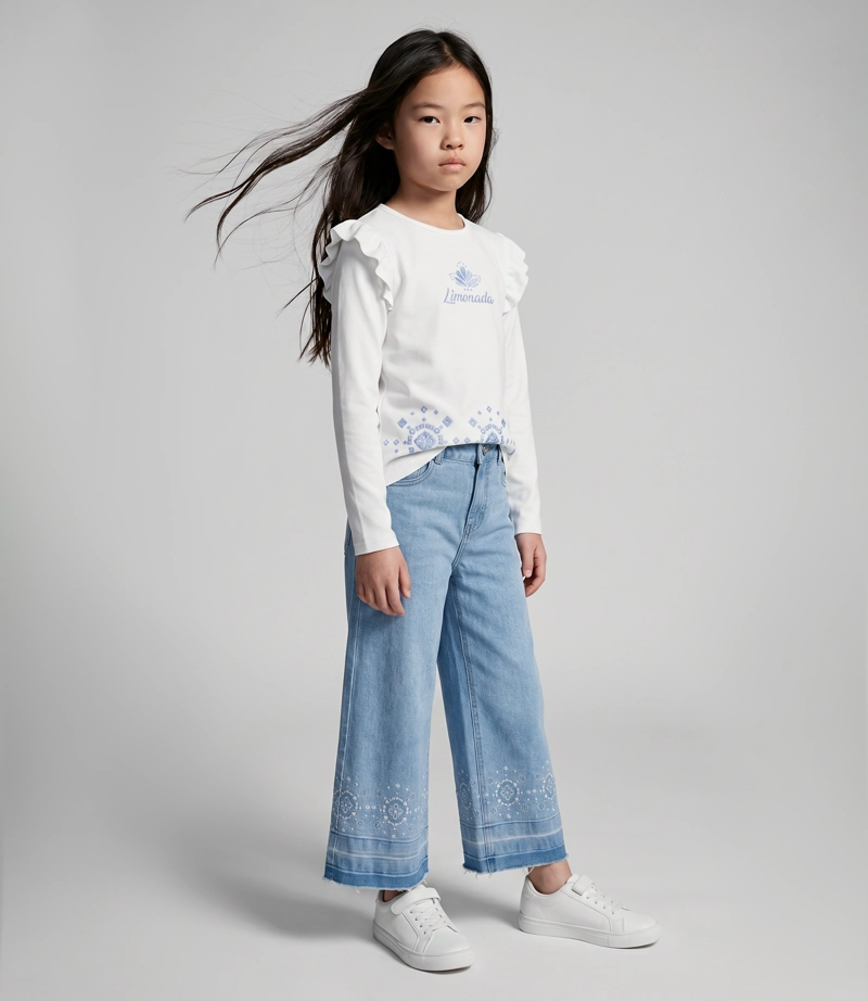 JEANS NIÑA ACAMPANADO  L11111270274 DENIM CELESTE LIMONADA - 1