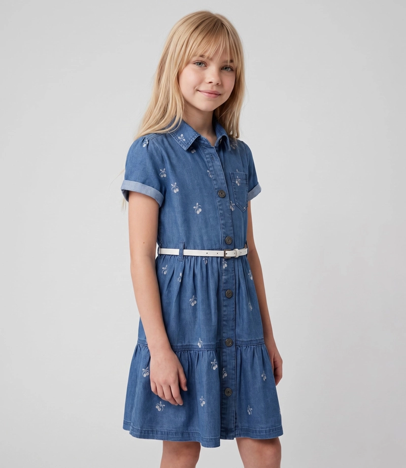 VESTIDO MANGA CORTA NINA  L11131270474 DENIM CEL LIMONADA 6 Celeste
