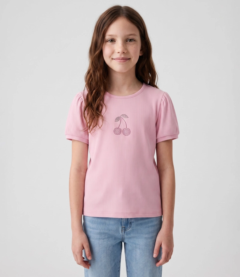 POLERA MANGA CORTA NINA CHERRY L11021270202 ROSADO LIMONADA 12 Rosa