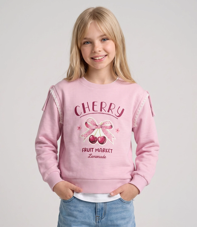 POLERON NIÑA CON CHERRY Y LAZOS L11091270402 ROSADO LIMONADA - 1