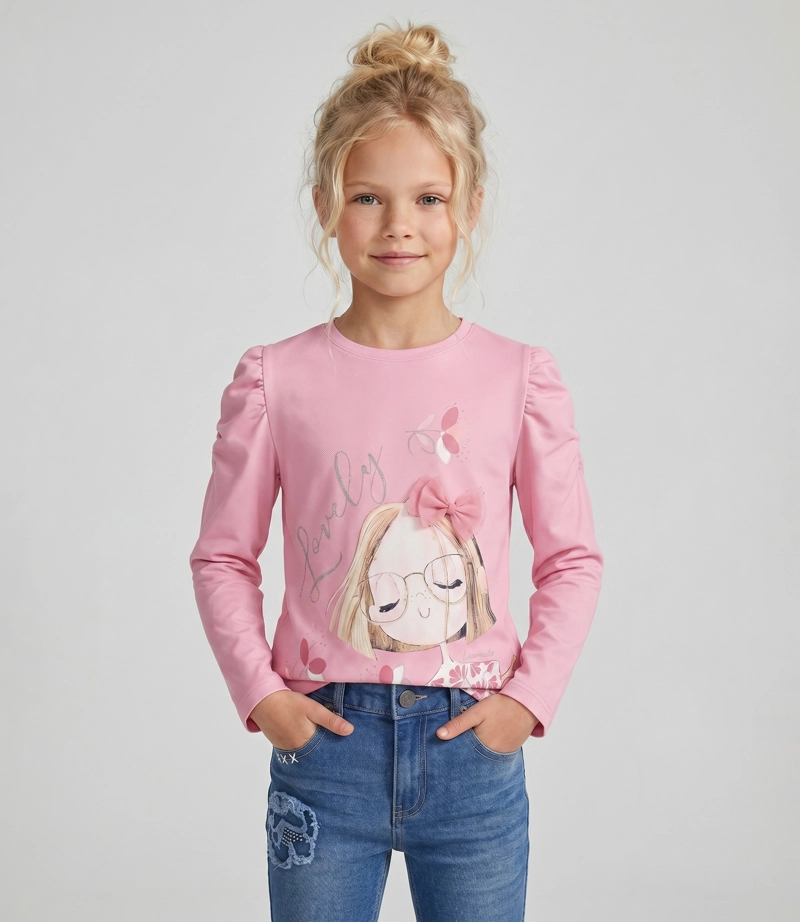 POLERA MANGA LARGA NIÑA  L11011270978 CORAL LIMONADA - 1