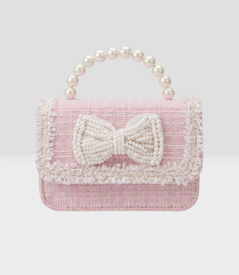 CARTERA NIÑA CON LAZO Y PERLAS L91671270599 ROSADO LIMONADA - 1