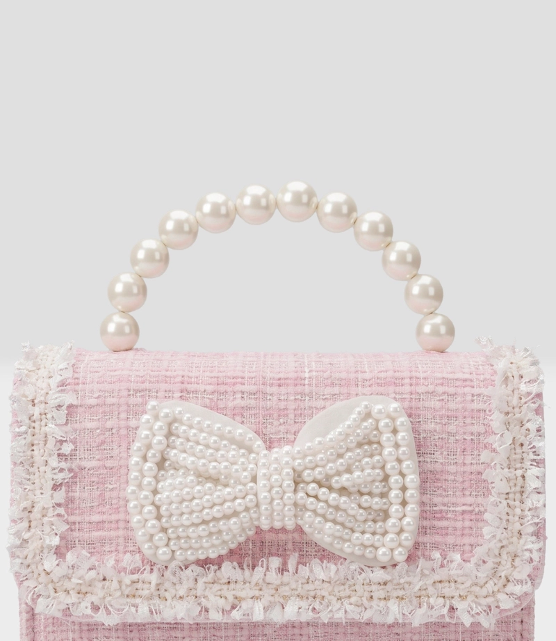 CARTERA NIÑA CON LAZO Y PERLAS L91671270599 ROSADO LIMONADA - 3