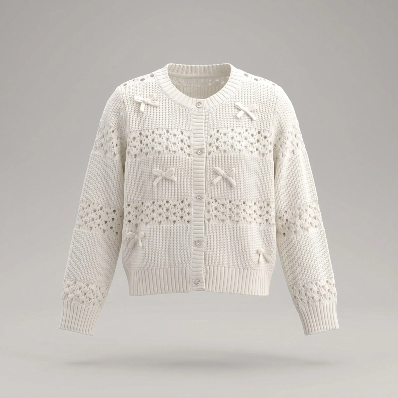 CHALECO NIÑA CARDIGAN CON LAZOS L11061270203 CRUDO LIMONADA - 2