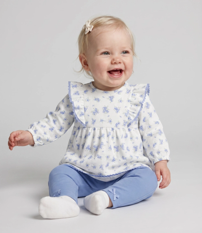 CONJUNTO RECIEN NACIDA FLORES L13221270161 CELESTE LIMONADA 6 meses