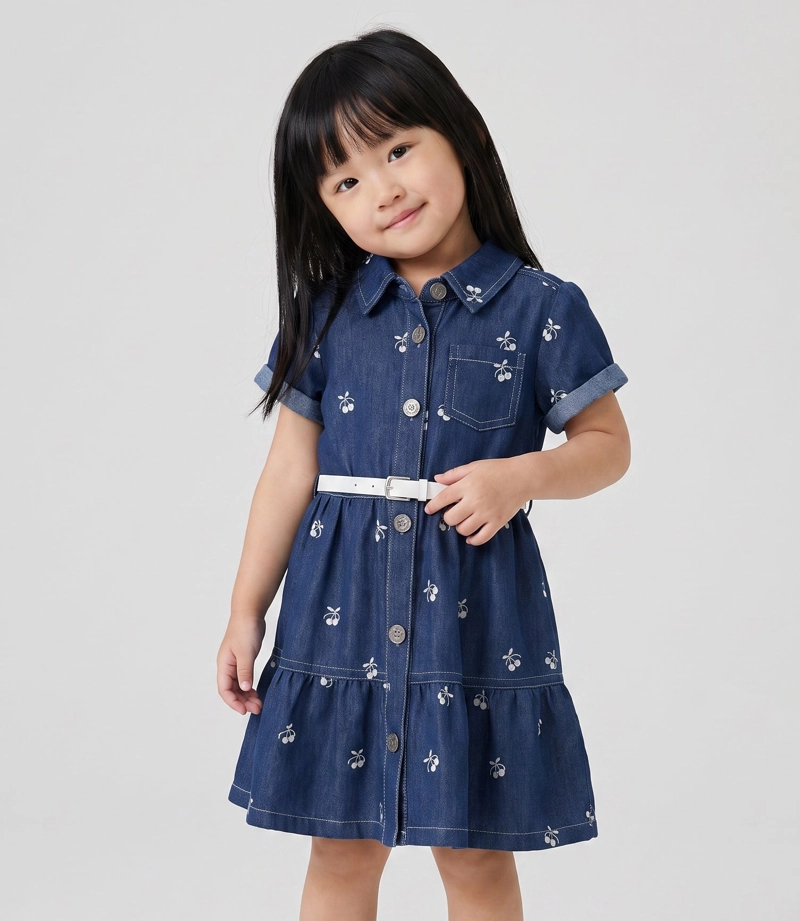 VESTIDO MANGA CORTA BEBE  L12131270774 DENIM CEL LIMONADA 6 meses Celeste