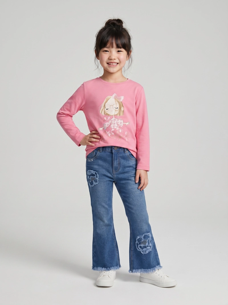 JEANS NIÑA ACAMPANADO  L11111270109 DENIM AZUL LIMONADA - 1