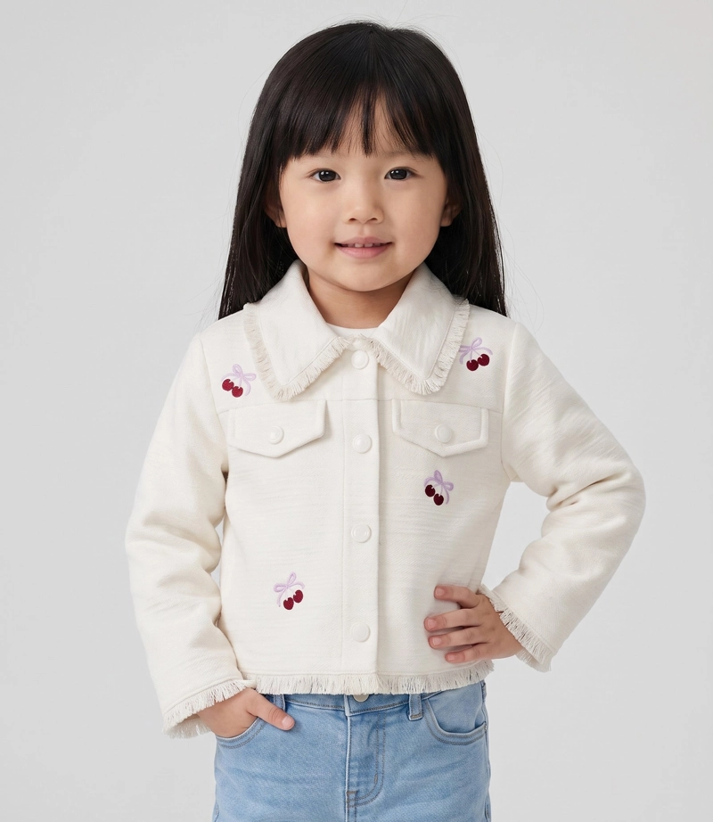 CHAQUETA BEBE BORDADA CON CHERRY L12071270303 CRUDO LIMONADA - 1